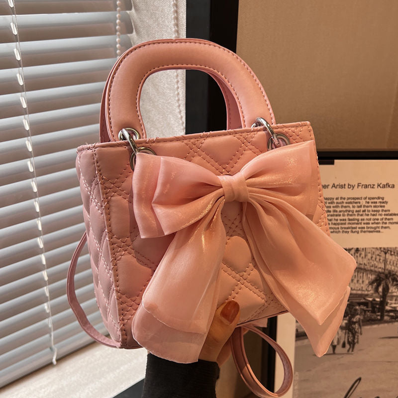 Korean style versatile rhombus shoulder bag bow handheld crossbody Princess Diana bag