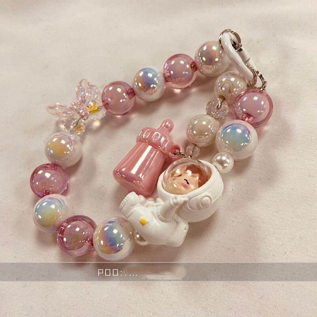 Fun 3D doll astronaut beaded cartoon Korean phone charms anti-lost keychain