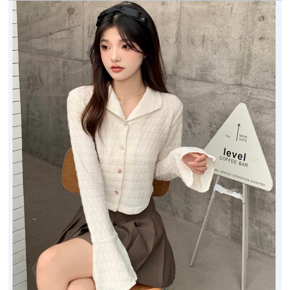 French slim fit wear long-sleeved Bell sleeve cardigan top