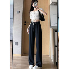 Wide-leg high-waisted drapey casual summer thin suit trousers