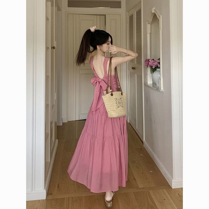 First Love Sweet Pink Bow Backless Dress