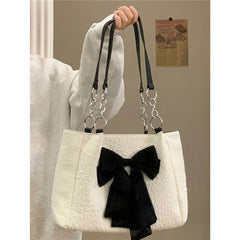 Korean style bow tote bag summer large capacity canvas cute single bag