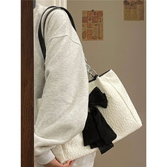 Korean style bow tote bag summer large capacity canvas cute single bag