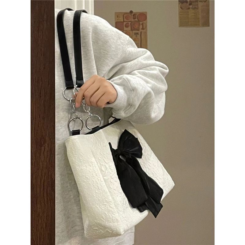 Korean style bow tote bag summer large capacity canvas cute single bag