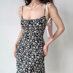 Floral spaghetti strap floral print summer vacation beach dress