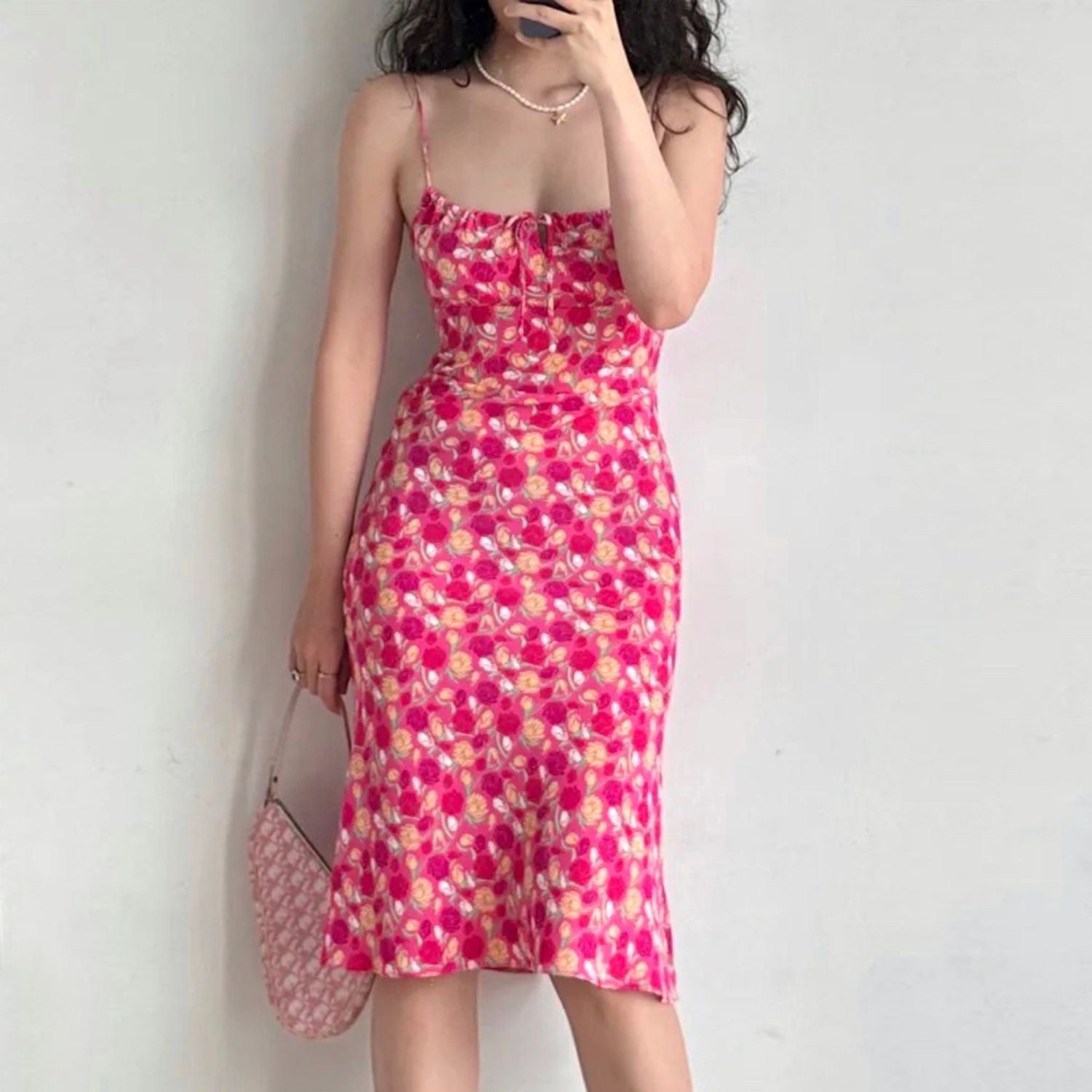 Floral spaghetti strap floral print summer vacation beach dress