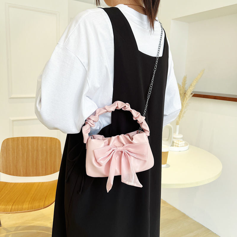 Bow-knot decoratedsweet style pleated hand-held simple temperament, cross-body small bag