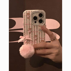 Japanese glitter striped bears phone case