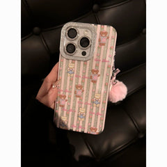 Japanese glitter striped bears phone case