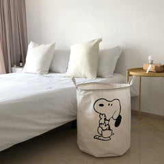 Classic Style Laundry Basket with Snoopy Design, Cotton Linen Canvas Fabric Storage Hamper for Various Rooms, Durable Organizer with Multiple Components