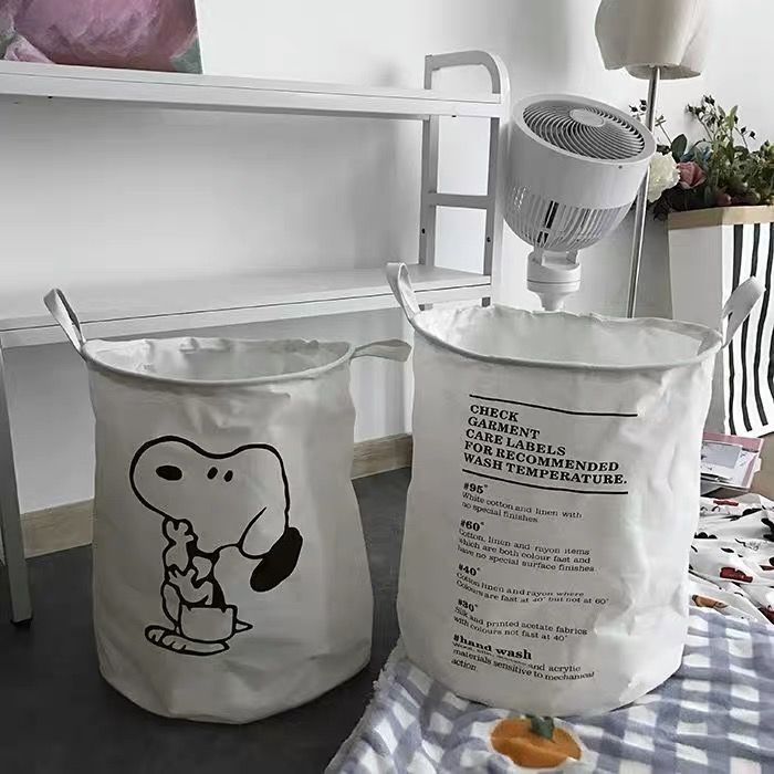 Classic Style Laundry Basket with Snoopy Design, Cotton Linen Canvas Fabric Storage Hamper for Various Rooms, Durable Organizer with Multiple Components