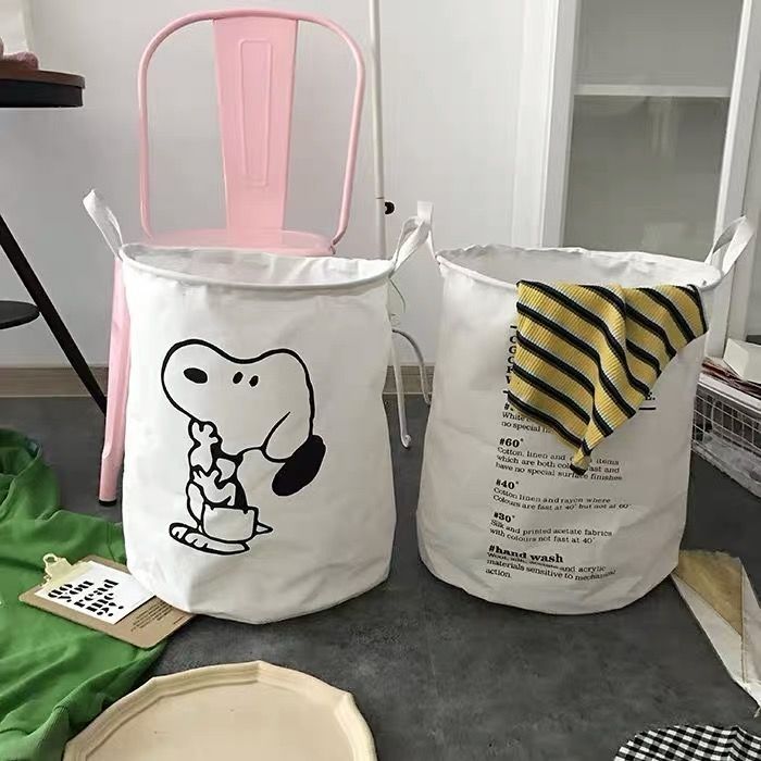 Classic Style Laundry Basket with Snoopy Design, Cotton Linen Canvas Fabric Storage Hamper for Various Rooms, Durable Organizer with Multiple Components