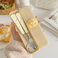 Cute Cheese-Themed Cutlery Set – Portable Spoon, Fork, and Chopsticks with Storage Case for Students & Kids