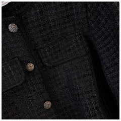 Black Tweed Cropped Jacket with Button Front and Skirt Two-Piece - Chic Women's Outerwear