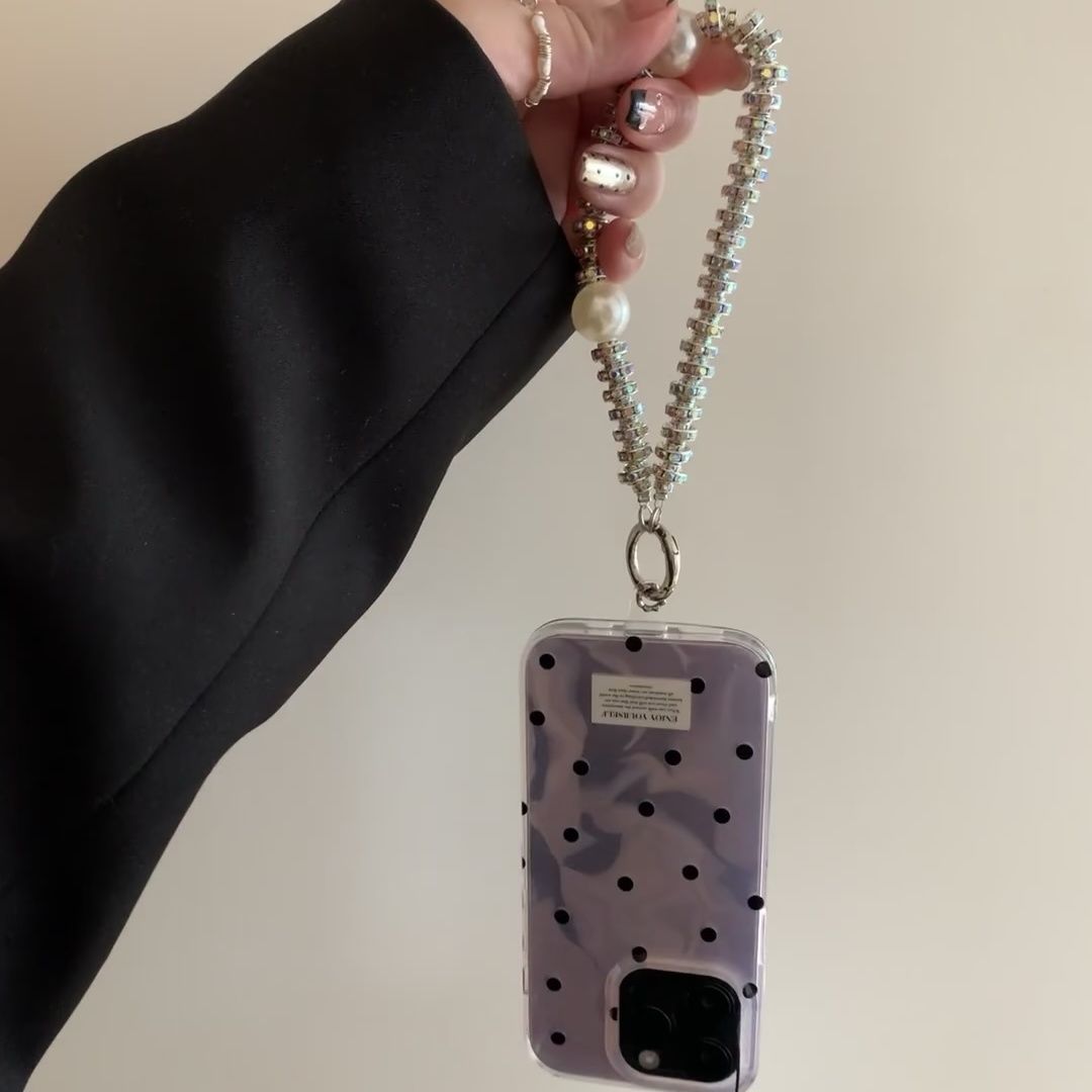 Korean Style INS Style Taro Purple Ripple Texture with Black Polka Dots iPhone Case