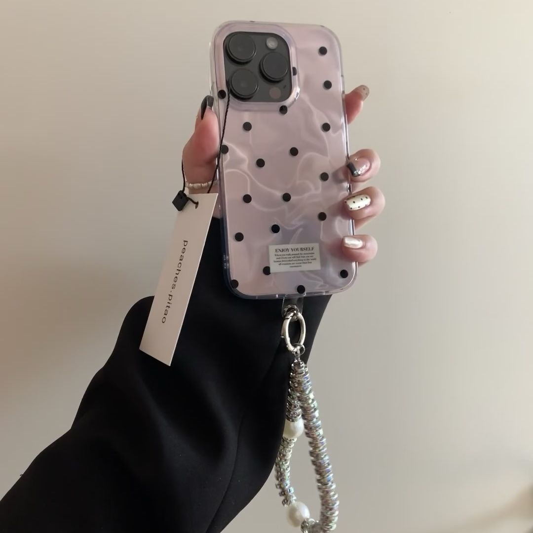 Korean Style INS Style Taro Purple Ripple Texture with Black Polka Dots iPhone Case