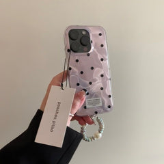 Korean Style INS Style Taro Purple Ripple Texture with Black Polka Dots iPhone Case