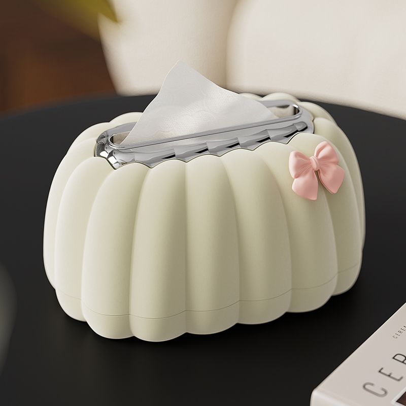 Pumpkin Spring Tissue Box – Creative Tissue Holder for Home and Office, Minimalist Velvet Tissue Organizer in Cream