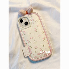 Three-dimensional bow small floral puff case for iPhone