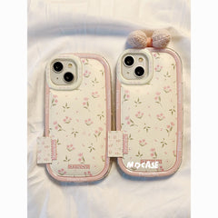 Three-dimensional bow small floral puff case for iPhone