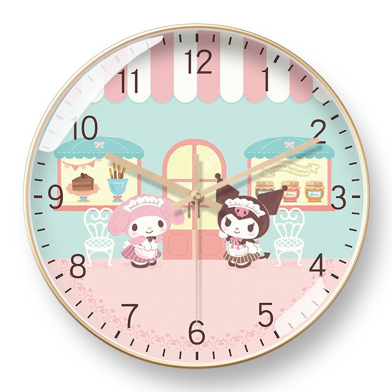 Cute Kuromi wall clock, cartoon design for children's room, small fresh style, adorable bedroom clock for students and study, quartz clock.