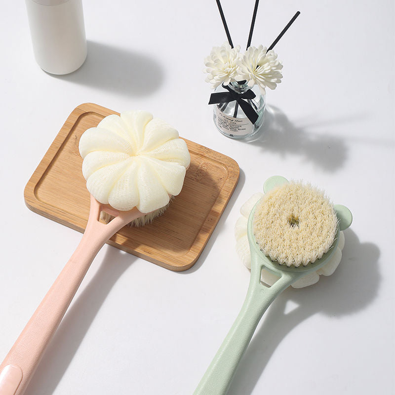 Back scrubber for bathing, long-handled soft brush, double-sided bath brush for scrubbing, mud and dirt removal, back scrubber tool.