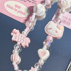 Sanrio Style Hello Kitty Beaded Phone Chain - Cute Pink Charms for Phones & Cameras