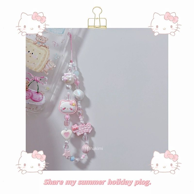 Sanrio Style Hello Kitty Beaded Phone Chain - Cute Pink Charms for Phones & Cameras