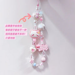 Sanrio Style Hello Kitty Beaded Phone Chain - Cute Pink Charms for Phones & Cameras