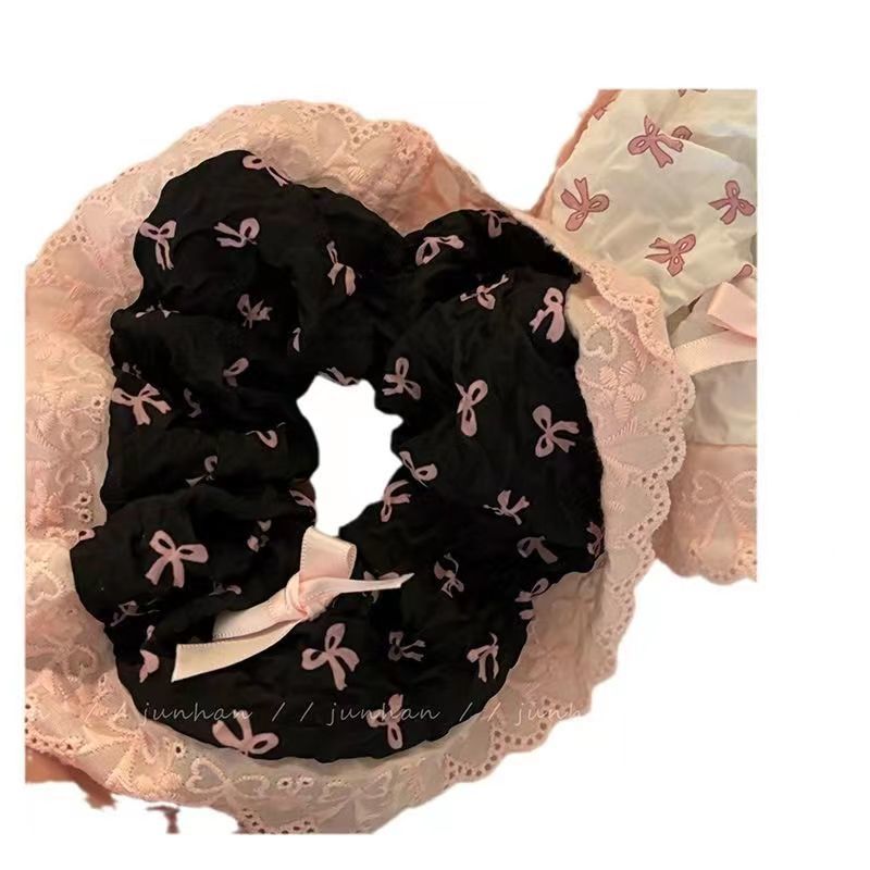 Sweet Pink Lace Bow Hair Scrunchie – Korean Style Elegant Large Hair Accessory for Women