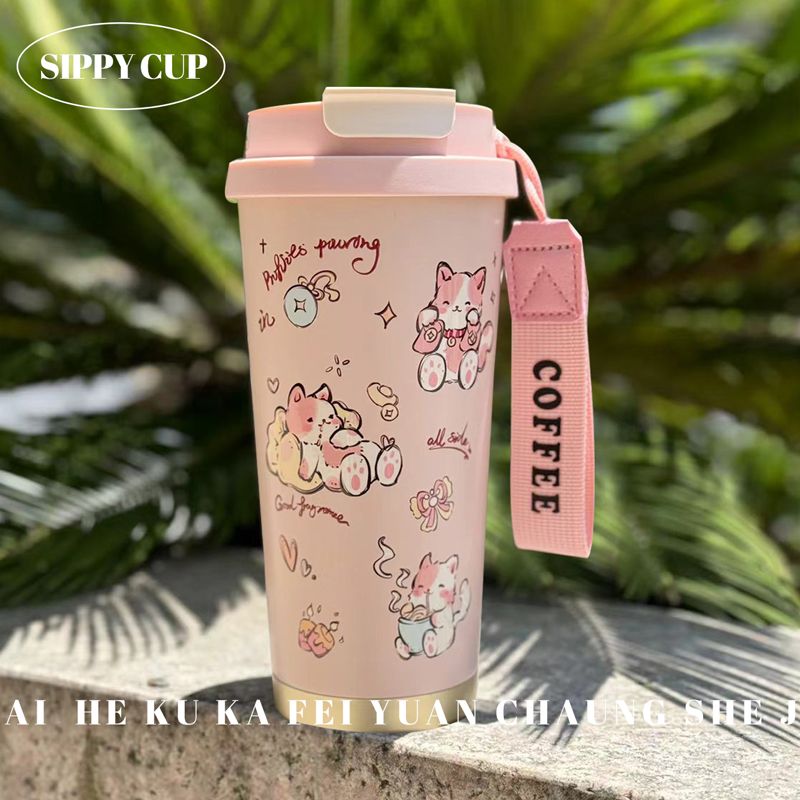 Unique Lucky Cat Insulated Cup – Aesthetic 316 Stainless Steel Straw Coffee Tumbler