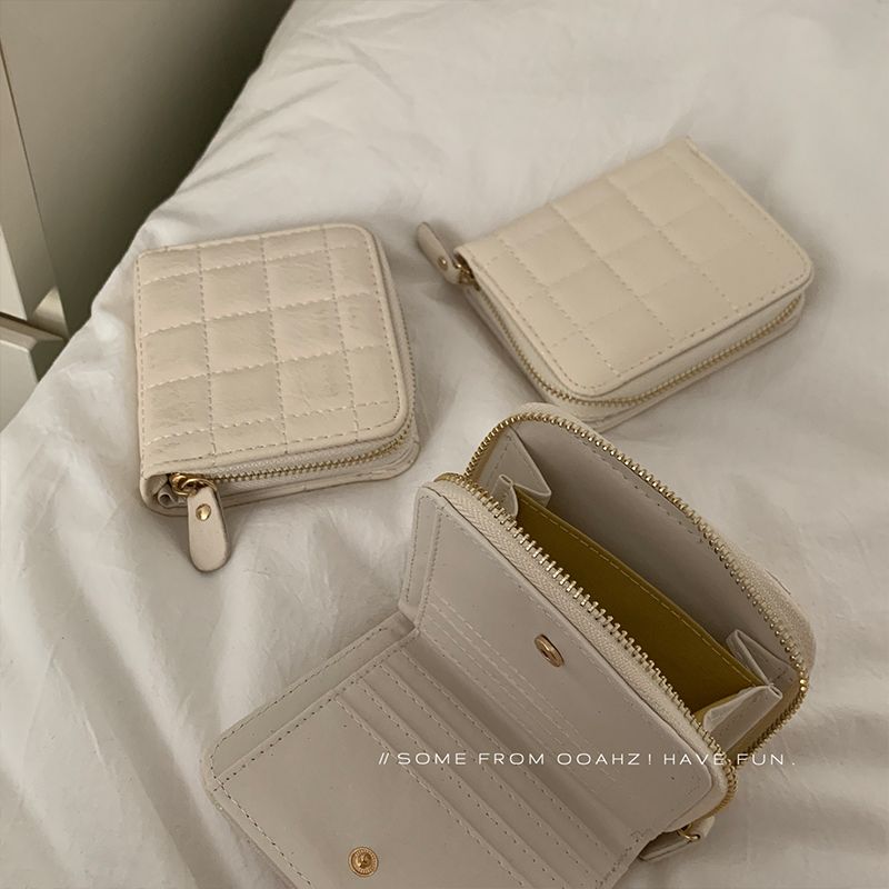 Small Creamy Waffle Wallet - Cute PU Leather Multi-Compartment Card Holder