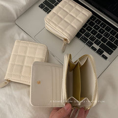 Small Creamy Waffle Wallet - Cute PU Leather Multi-Compartment Card Holder