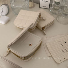 Small Creamy Waffle Wallet - Cute PU Leather Multi-Compartment Card Holder