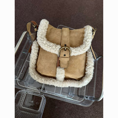 Vintage Shearling Shoulder Bag - Fuzzy Suede Mini Purse