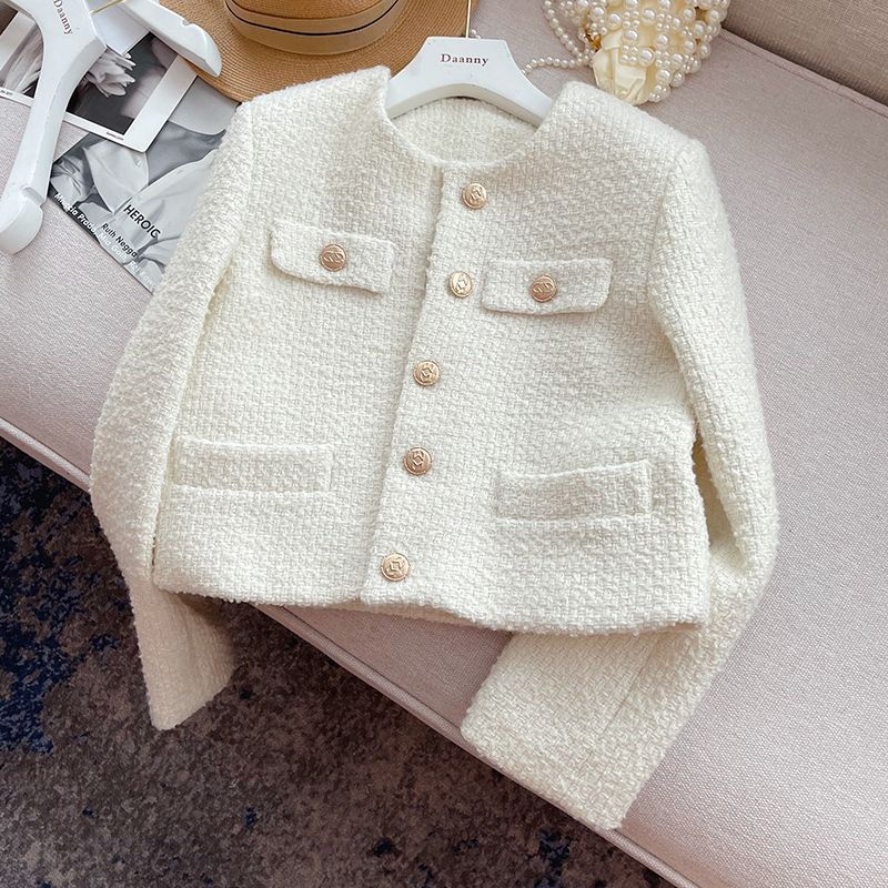 Elegant Short Chanel-Style Tweed Jacket for Women