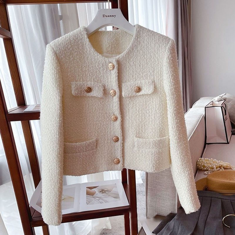 Elegant Short Chanel-Style Tweed Jacket for Women