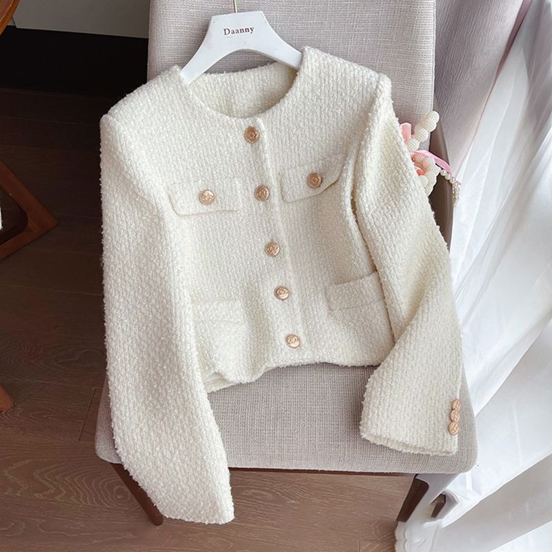 Elegant Short Chanel-Style Tweed Jacket for Women