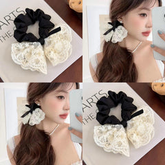 Sweet Lace Bow Hair Tie – Vintage Embroidered Korean Style