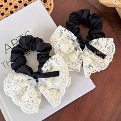 Sweet Lace Bow Hair Tie – Vintage Embroidered Korean Style