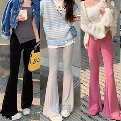 Soft, slim, slightly flared wide-leg pants for women, high-waisted floor-length trousers, drapey casual pants, autumn shorts