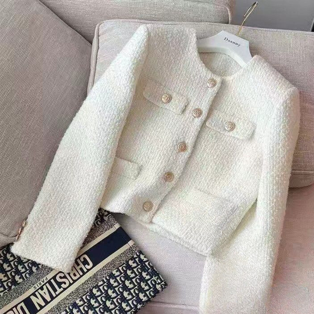 Elegant Short Chanel-Style Tweed Jacket for Women