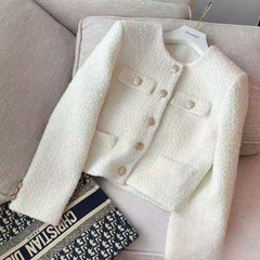 Elegant Short Chanel-Style Tweed Jacket for Women