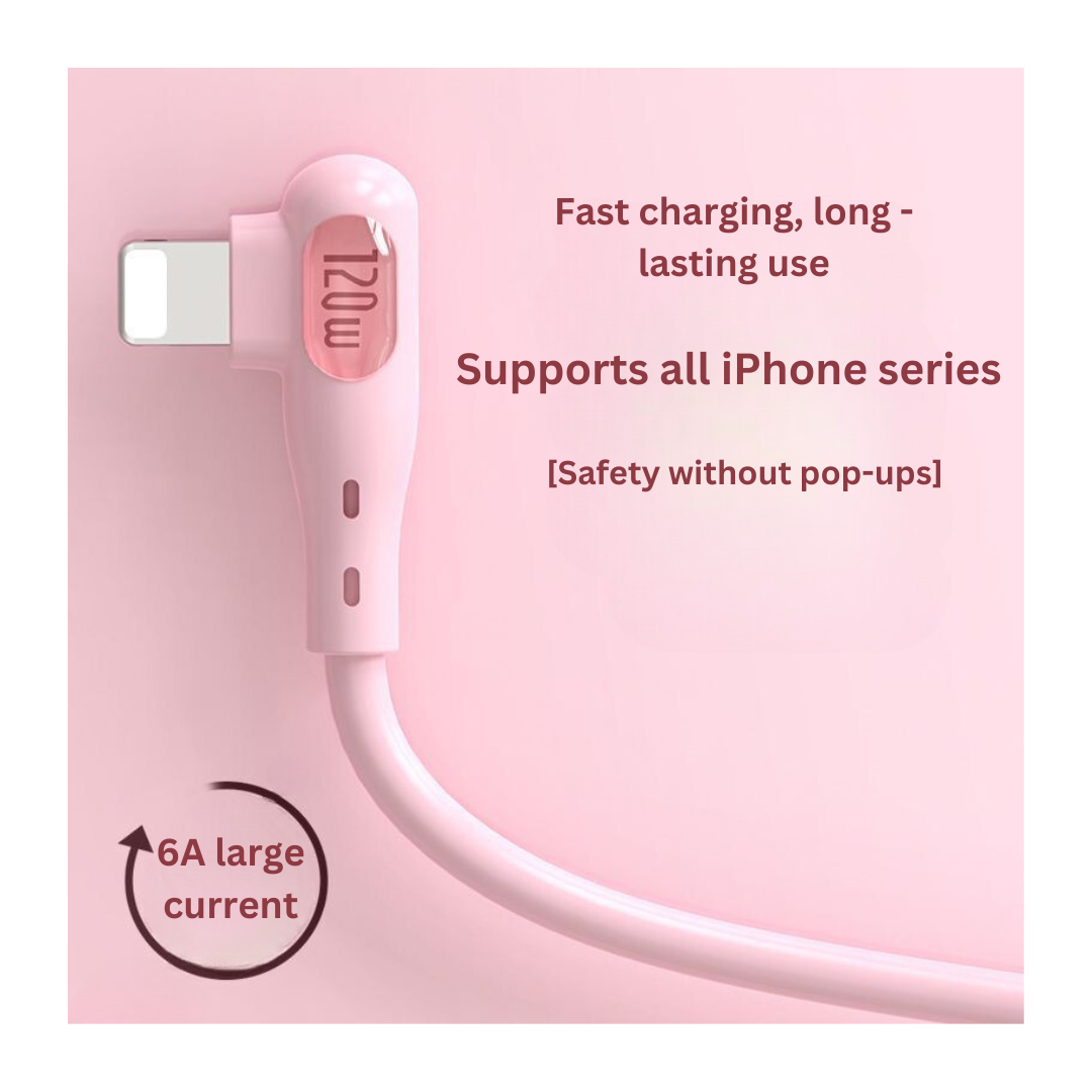 Curved Fast Charging Cable for iPhone  Compatible with iPhone 14/11/7/8/6, USB, Game-Friendly Design.