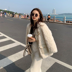 Faux Fur Chanel-Inspired Coat for Women | Winter Luxury Thick Rabbit Fur Collar Coat