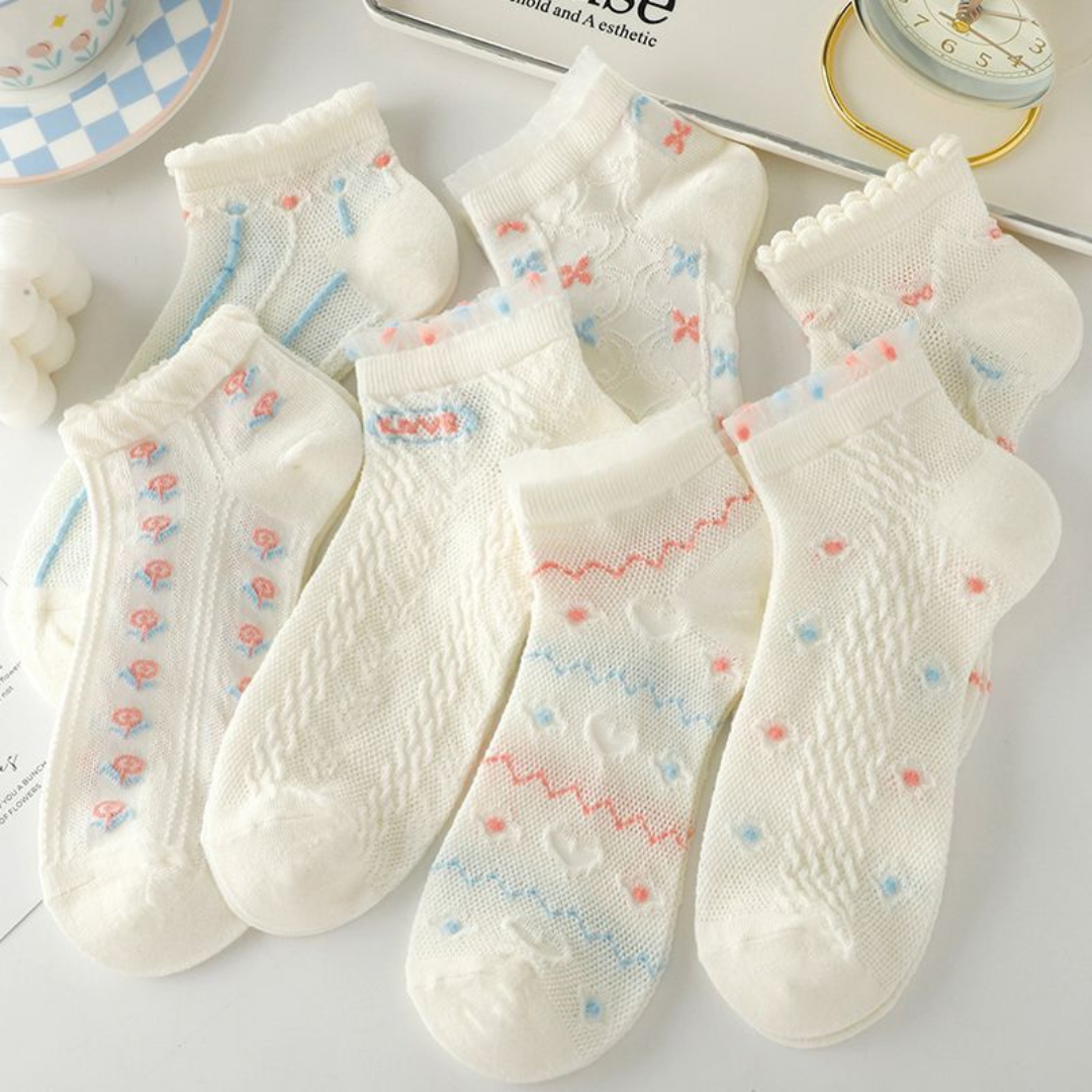 Thin Mesh Breathable Short Socks for Women | Cute INS Style Lace Boat Socks, Japanese Fresh Design