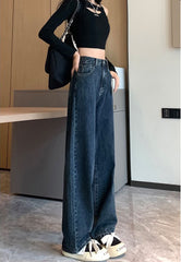 Blue and gray high-waisted wide-leg jeans loose straight floor-length Jeans