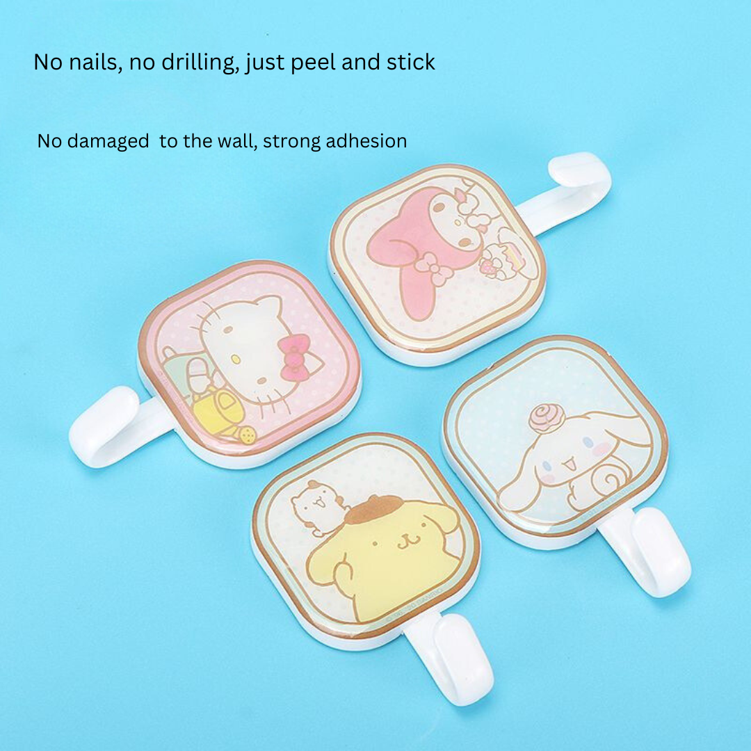 Sanrio Cartoon Square Adhesive Wall Hook – Creative No-Punch Hook for Home Use