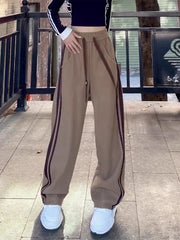 Loose slimming high-waisted casual sports pants for fat girls with drapey and tall wide-leg pants