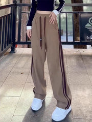 Loose slimming high-waisted casual sports pants for fat girls with drapey and tall wide-leg pants